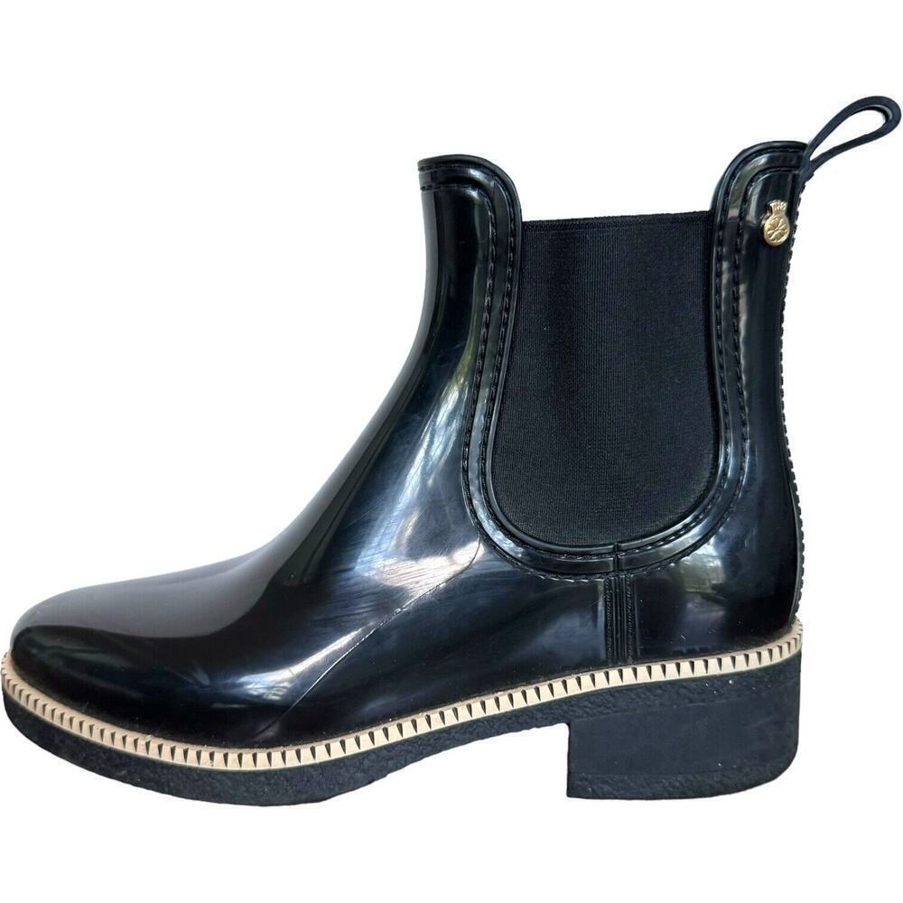 Lemon Jelly Womens Ava Chelsea Rain Boots Black Pull On Almond Toe Ankle 7 EU 38 - Picture 3 of 12